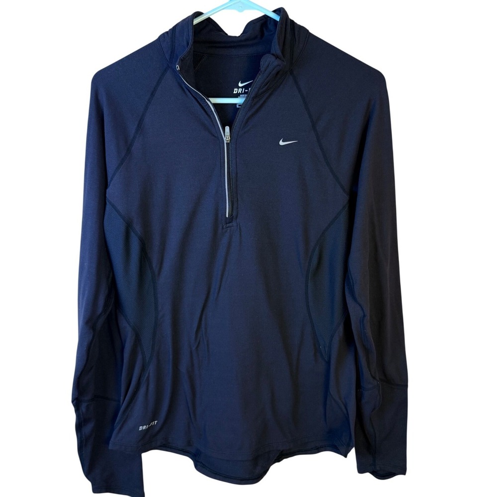 Nike Womens Dri-FIT Quarter Zip Pullover Black Long Sleeve Running Top Medium